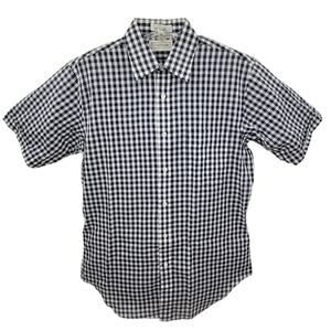 Claybrooke Dark Blue Checked‎ Shirt Vintage Short Sleeve Button‑Up Casual Mens